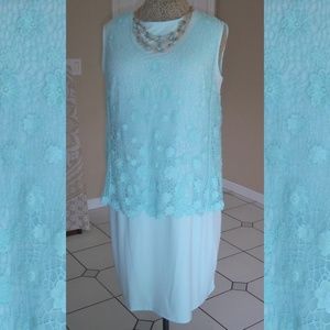 Teal Sleeveless Shift with Crochet Overlay